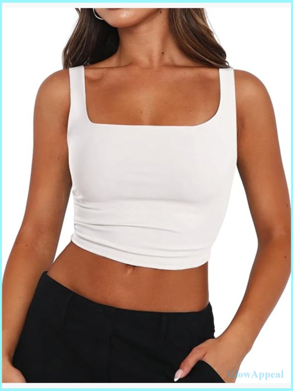 Slim Fit Square Neck Sleeveless Crop Tank Top Double Layer Stretchy Fabric